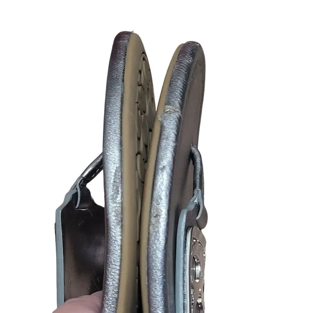 Coach Metallic Silver T-Strap Sandals
